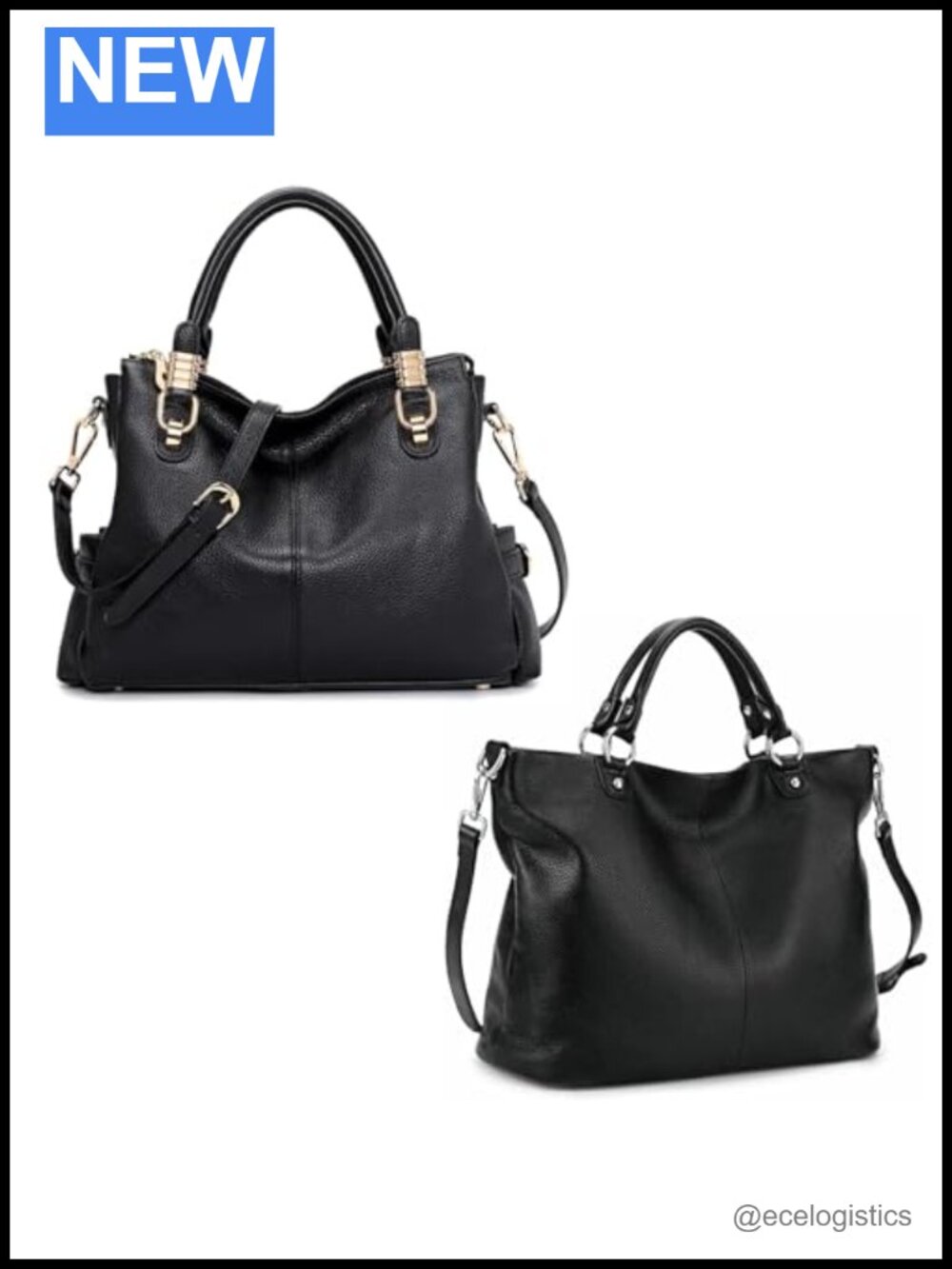 Genuine Cowhide Leather Tote & Satchel Bundle - Multi-Pocket Handbags with